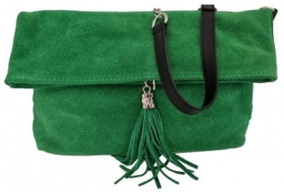 Geanta Iris verde piele intoarsa naturala