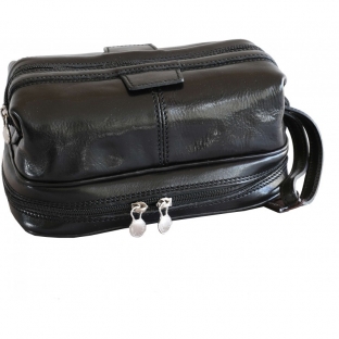 Geanta cosmetice din piele natura, neagra, B120