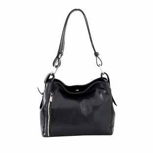 Geanta dama din piele naturala vachetta, neagra,P160