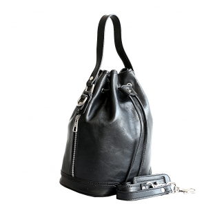 Geanta sac de dama din piele naturala,neagra, P134