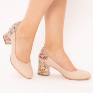 Pantofi dama Crem cu Toc Gros Scurt 1445