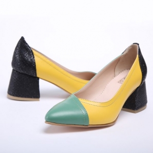 Pantofi In 3 Culori cu Toc Gros 0488