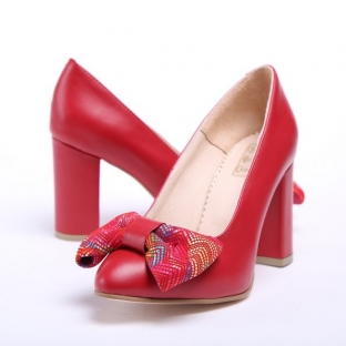 Pantofi Rosii cu Toc Gros 0483
