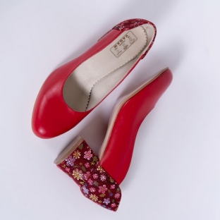 Pantofi Rosii cu Toc Gros 0639