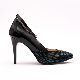Pantofi Stiletto Negri cu Imprimeu 0798