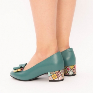 Pantofi dama Turcoaz cu Toc Gros 1491