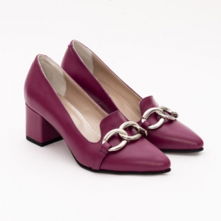 Pantofi dama piele Violet cu Toc Gros 1316