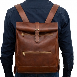 Rucsac barbati din piele naturala coniac, R129