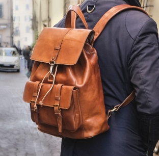 Rucsac barbati din piele naturala vachetta, tabac, R134C