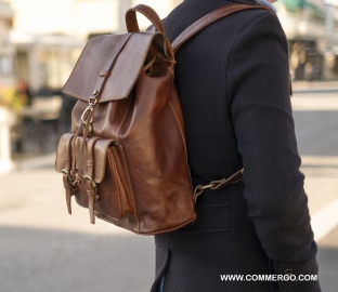 Rucsac barbati din piele naturala vachetta, maro, R134B