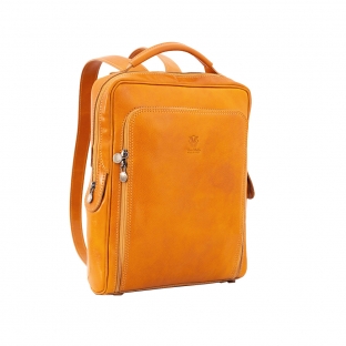 Rucsac din piele naturala vachetta, portlaptop, galben, R106