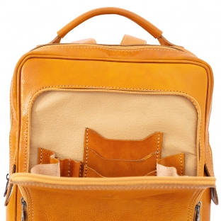 Rucsac din piele naturala vachetta, portlaptop, galben, R106