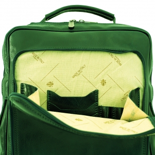 Rucsac din piele naturala vachetta, portlaptop, verde, R106V