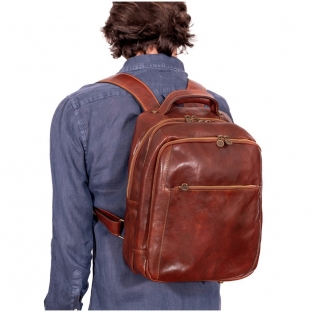 Rucsac pentru laptop din piele naturala vachetta, coniac,R40