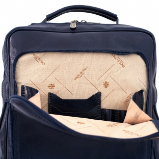 Rucsac port laptop din piele naturala vachetta , bleumarin
