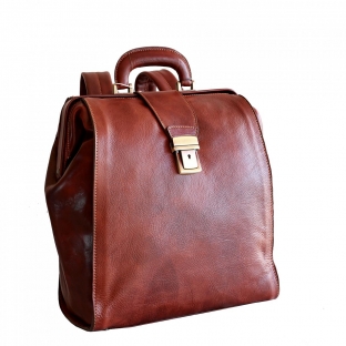 Rucsac portlaptop din piele naturala vachetta, coniac, R118
