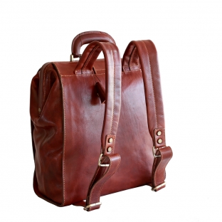 Rucsac portlaptop din piele naturala vachetta, coniac, R118