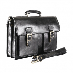 Servieta barbati laptop din piele naturala, neagra, S151