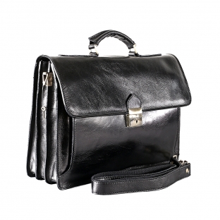 Servieta barbati port laptop din piele naturala, neagra,S152