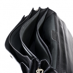 Servieta barbati port laptop din piele naturala, neagra,S152