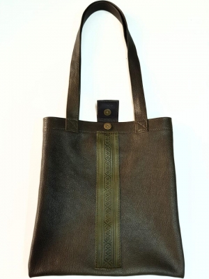TOTE BAG piele naturala VERDE inchis