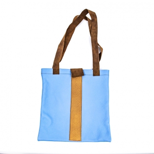 Tote bag ART din piele naturala Albastru-Maro