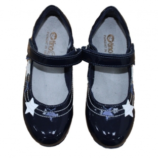 Pantofi fete din piele naturala cu stelute bleumarin 3222
